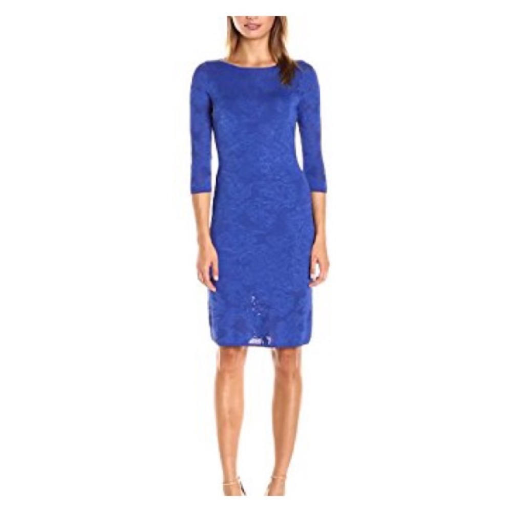 Calvin Klein Dress Small Blue 3/4 Sleeve Floral